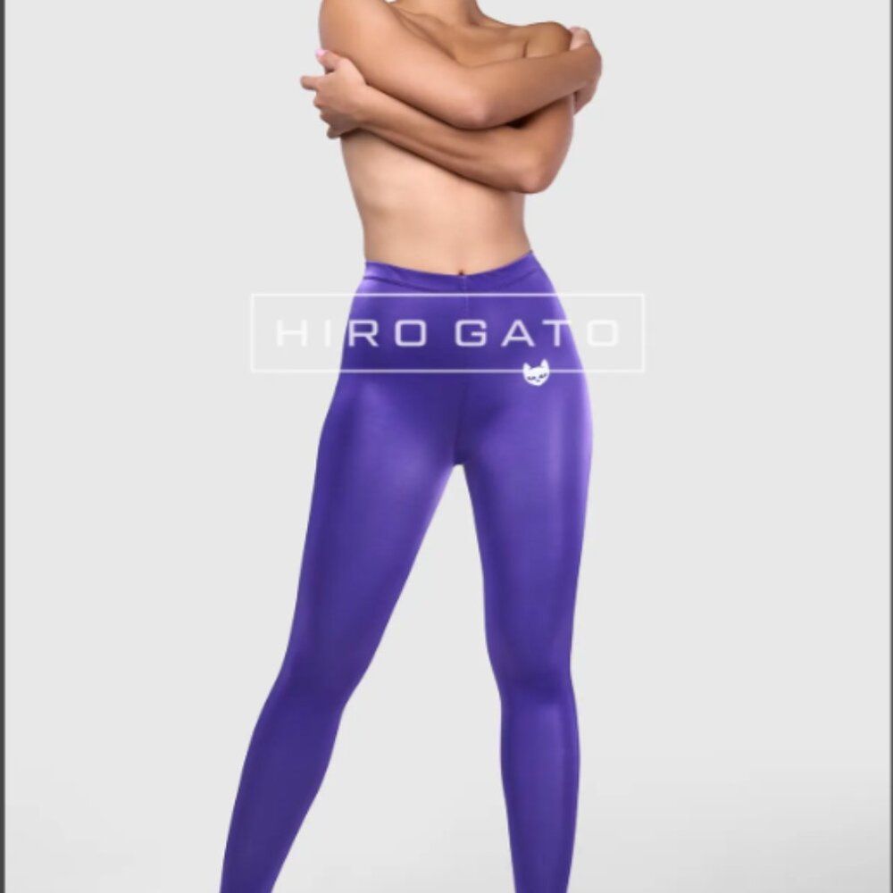 HIRO GATO Sharkskin PU Spandex M MEDIUM Leggings Purple BRAND NEW LIMITED L@@K!